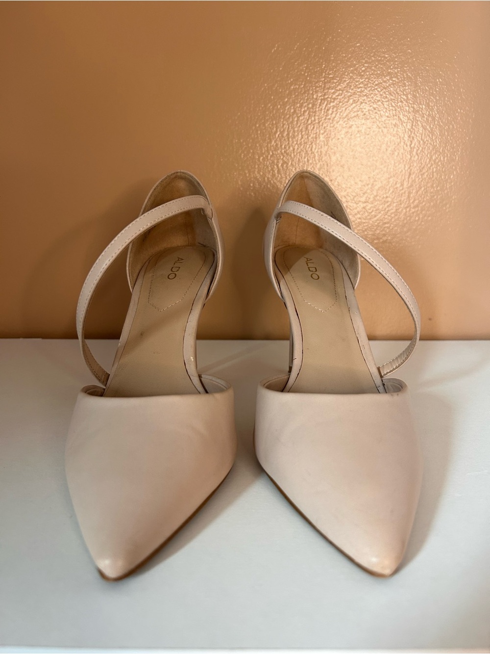Aldo Nude Pointed-Toe Ankle Strap Heels